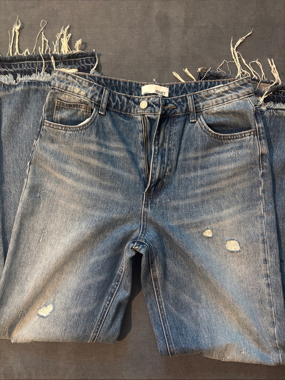 Straight-Leg Distressed Denim Jeans — Blue - Picture 2 of 4